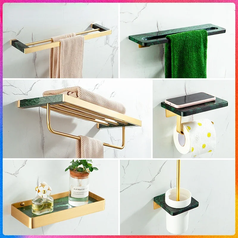 Marble towel hanging bathroom shelf, copper bathroom pendant set, shower corner rack, toilet paper rack