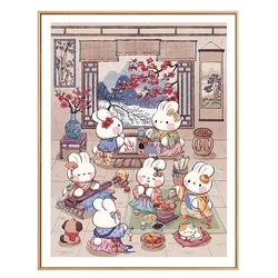 Winter Snow Rabbits Needlework,DIY 11CT 9CT Cross Stitch Full Embroidery Kit, Printed Cross-stitch,New 39 Colors