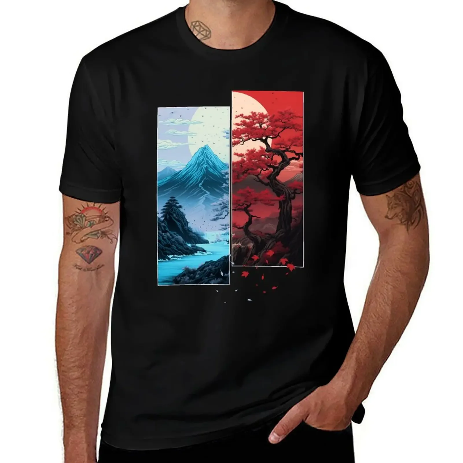 Momiji Tree Japanese Landscape T-Shirt cheap stuff oversized anime shirts men