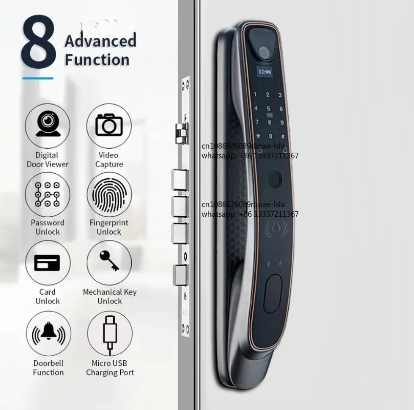 WiFi Smart Lock Fingerprint RFID Card Facial Recognition Memory Card Supports Wood Steel Door 4200mAh Battery