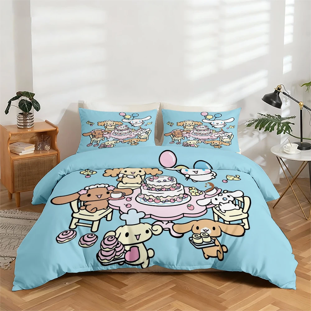 

3-Piece High-Definition Digital Print Bedding Set, Cute Patterned Duvet Cover Set Featuring Cinnamoroll and Friends, Large Patterned Duvet Cover Set, Includes 1 Duvet Cover + 2 Pillowcases, Suitable for Bedroom, Guest Room, Home Decoration, Polyester Fibe
