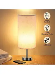 Nordic Fabric Table Lamp USBC+A Charging Port For Living Room Bedroom Bedside Study Desktop Touch Decorative Lighting Fixtures