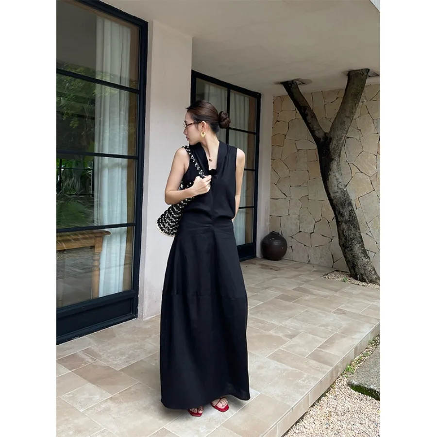 

【New style】M FIVE 2026 Summer April 8th thirteen new products swing collar waist pin-pleated sleeveless dress L0026