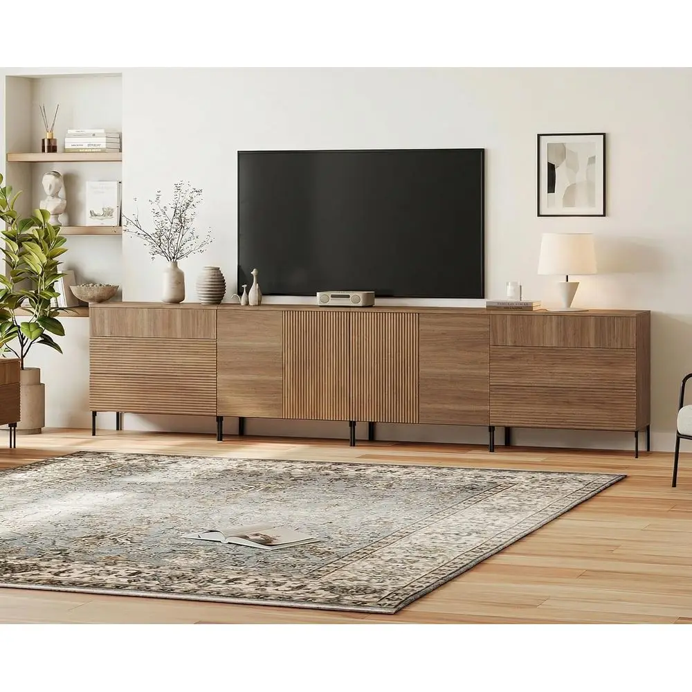 

120 Inch TV Stand with 126 Wide Storage Cabinet and 6 Drawers, 4 Doors, Wooden Media Console for Living Room or Bedroom, Brown