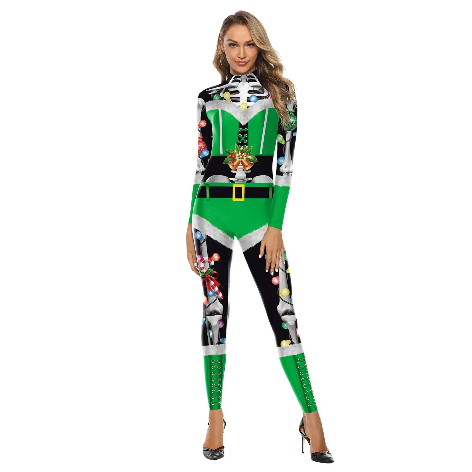 Kerstmis Vrouwen Vakantie Feest Grappig Cosplay Kostuums Stage Performance Lange Mouw 3D Afdrukken Bodysuit Party Zentai Carnaval