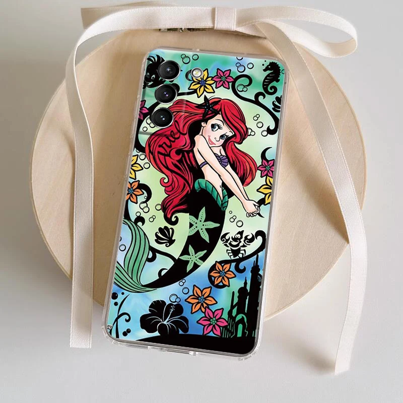 Disney The Little Mermaid Transparent Phone Case For Samsung S23 S22 S21 S20 FE Ultra Pro Lite S10 S10E S9 S8 Plus 5G Cover