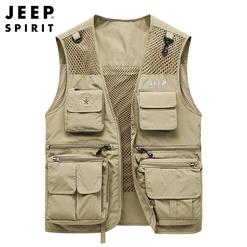 JEEP SPIRIT Men mesh quick-drying multi-pocket fishing vest hiking outdoor mountaineering drifting advertising photography vest