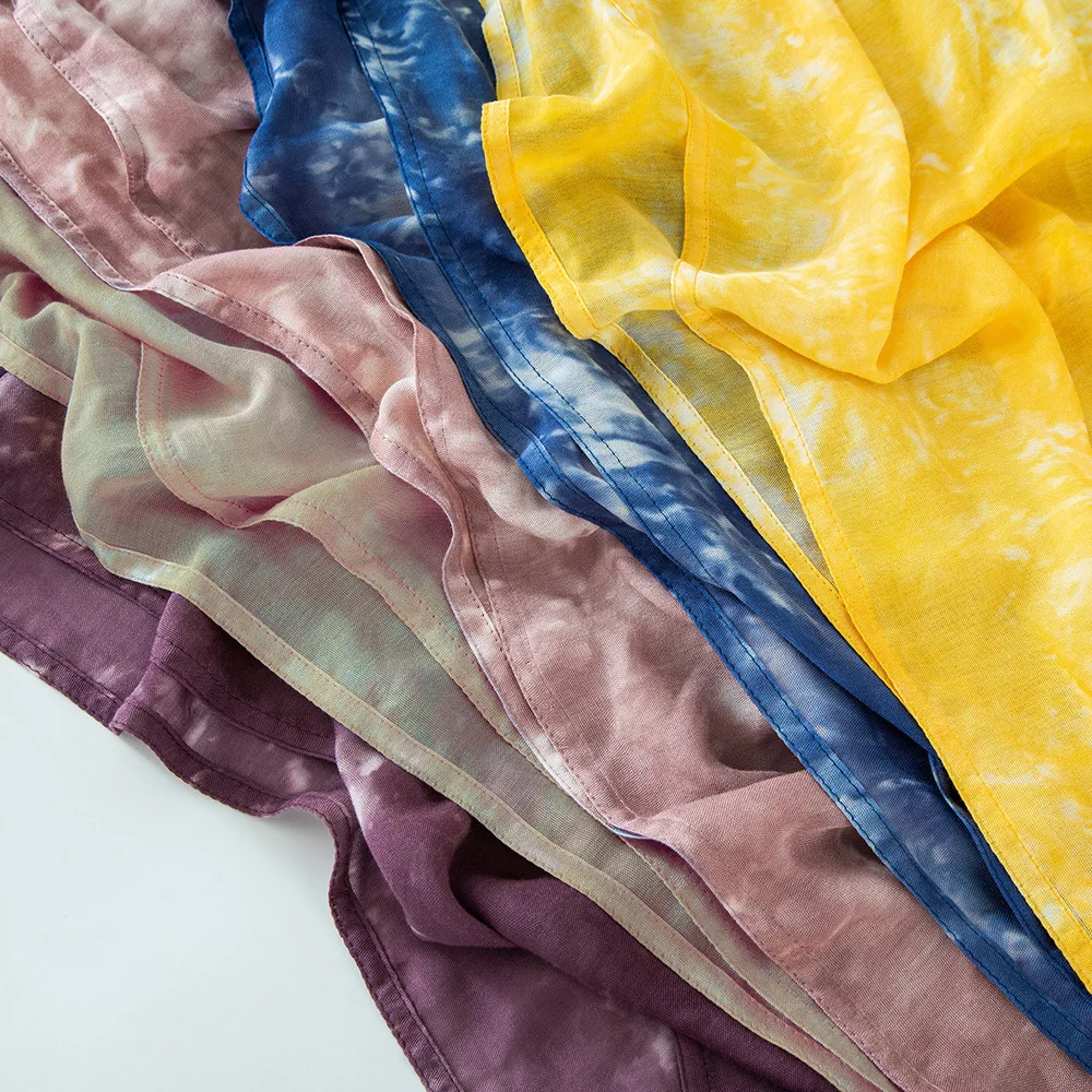 Summer New Tie-dye Scarf For Women Girls Gradient Wide Edge Modal Sunscreen Scarves Soft Shawl Breathable Cotton Wrap Shawls - view 2