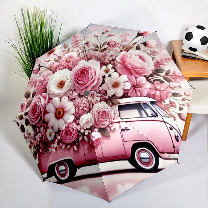 Hippie Vintage Bus Umbrella Automatic Open/close, Sturdy Iron Frame & 8-Rib Struct, Umbrella for Women & Men, Christmas Gifts