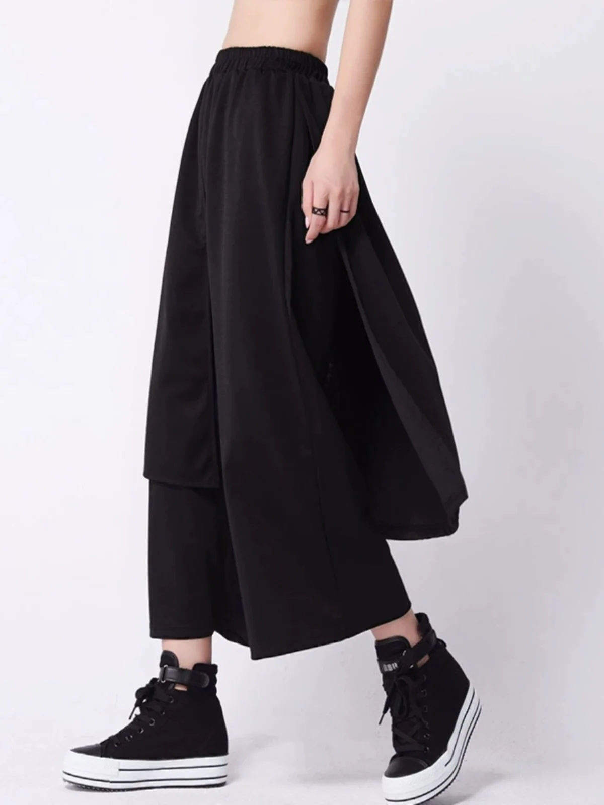 Dark Style Yamamoto Spring Salt Women's Loose Wide Leg Pants Nine Points Fake Two-Piece Set Skirt Pants Casual Street Punk