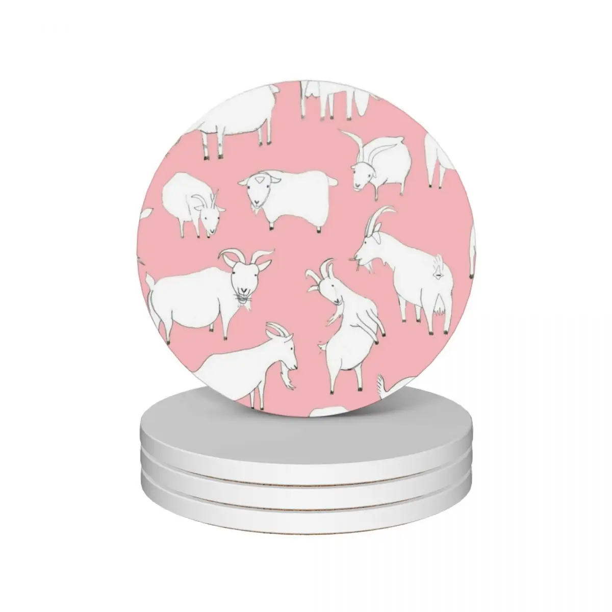 

Goats Playing – Pink Ceramic Coasters (Set of 4) for ceramics tile teapot mat custom Coasters