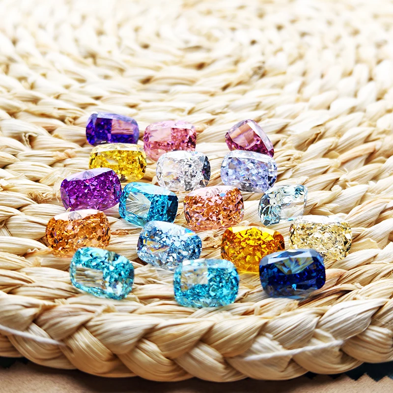 

Top Colors L-Cusion Crushed Ice Cut High Carbon Diamond Cubic Zirconia Gesstome 4K Cutting 5A Grade Quality CZ Lab Zircon Stones