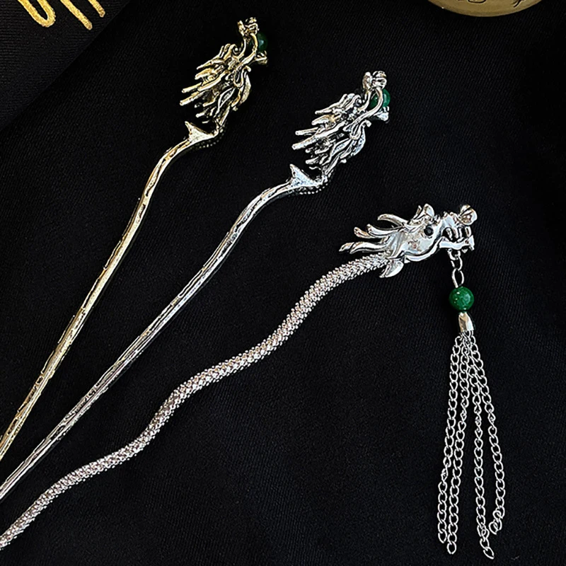 Fashion Alloy Dragon Hair Sticks Women Girls Hairpin Retro Personality Zodiac Dragon Hairpin Hair Accessories Headwear Gifts