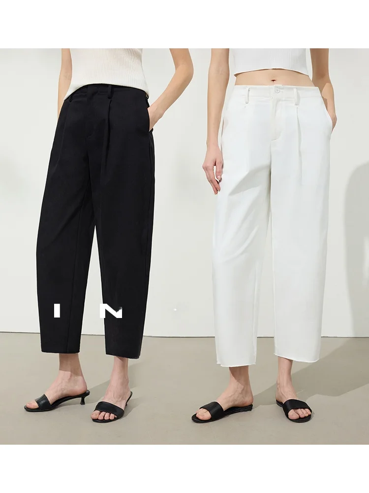 

Женские повседневные брюки Ele Simple Slim Fit: весенне-летняя коллекция, зауженный крой, однотонные, универсальные, из смесового хлопка
