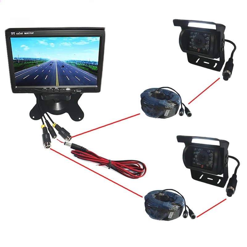 High definition inverted display screen 7 inch harvester monitor bus camera 10 meters line truck monitoring set 24V