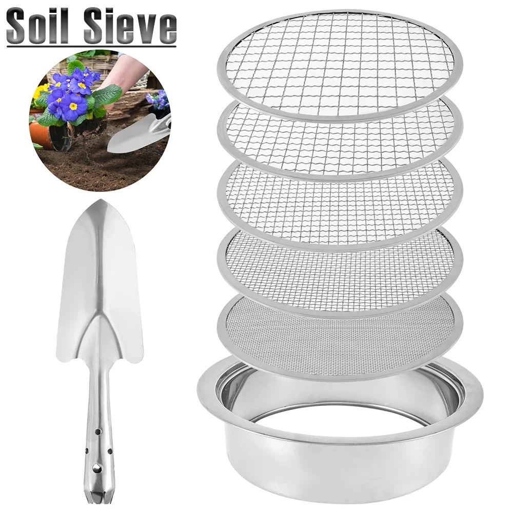 

Stainless Steel Soil Sieve Interchangeable Meshes Set Multifunctional Garden Soil Filter with 9.45inch Diameter for Sand Rocks
