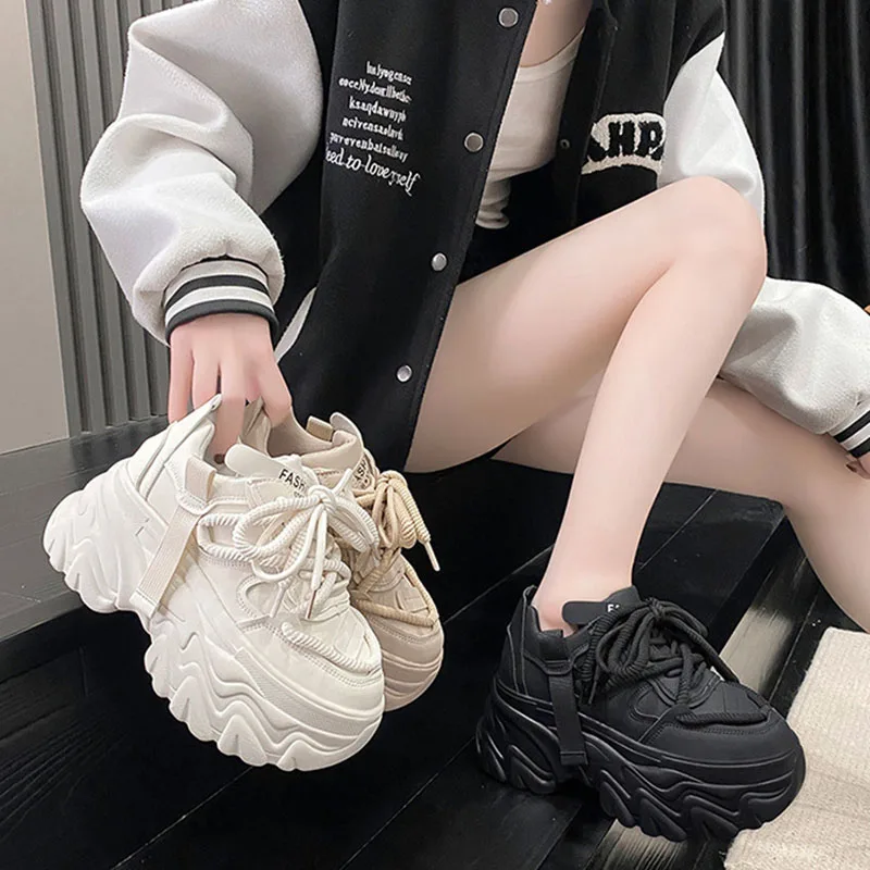 Platform Shoes for Women Mesh Breathable Chunky Sneakers High Platform Designer White Tennis Shoes Increase Casual Sport Shoes