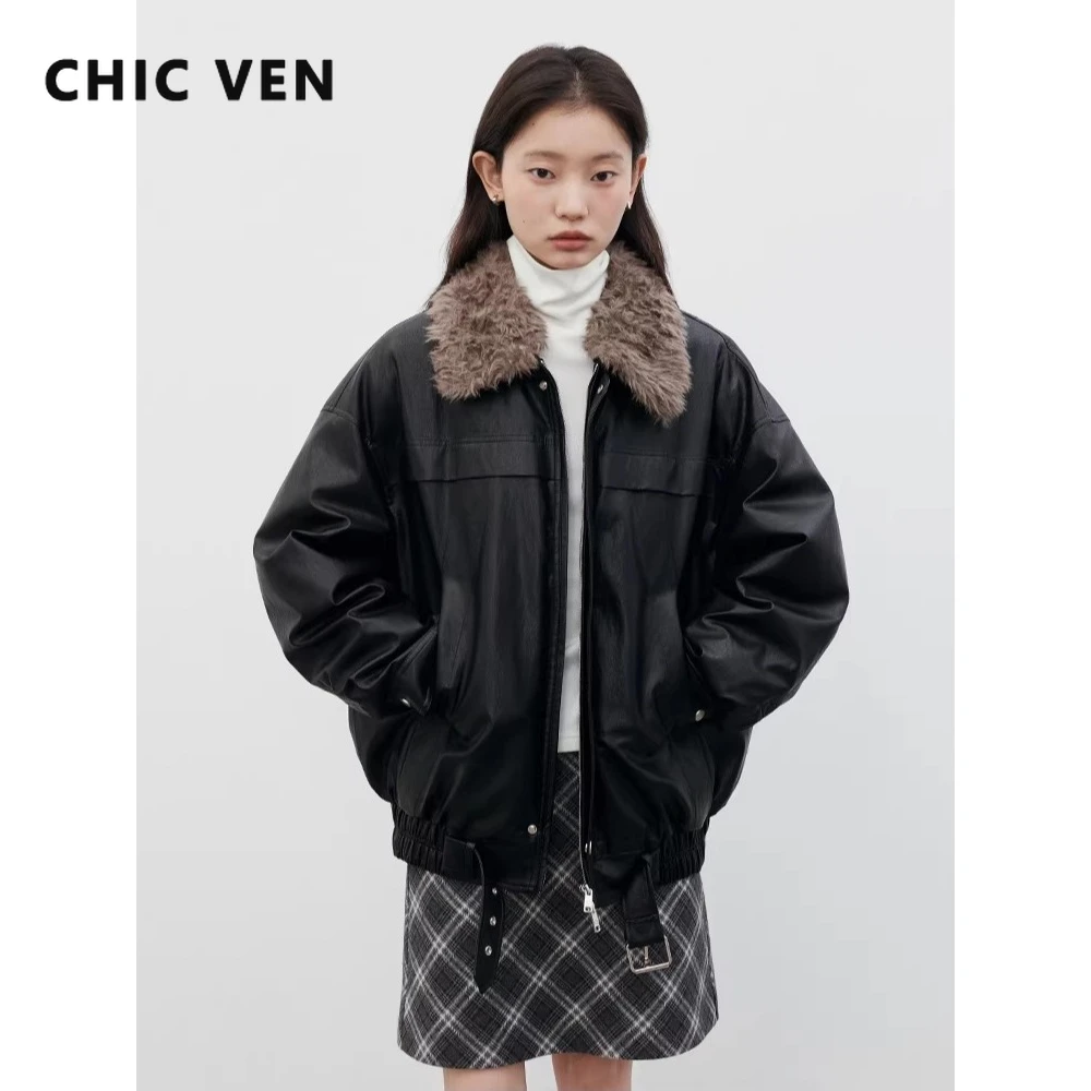 

CHIC VEN New Women Faux Leather Coats Loose Solid PU Jacket Female Down Jacket 90 White Duck Down Jacket Autumn Winter 2025
