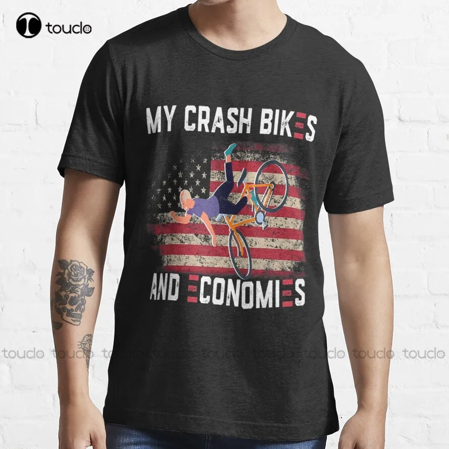 I Crash Bikes And Economies Joe Biden Falling Off Bike Trending T-Shirt T Shirt For Men Outdoor Simple Vintag Casual T Shirts