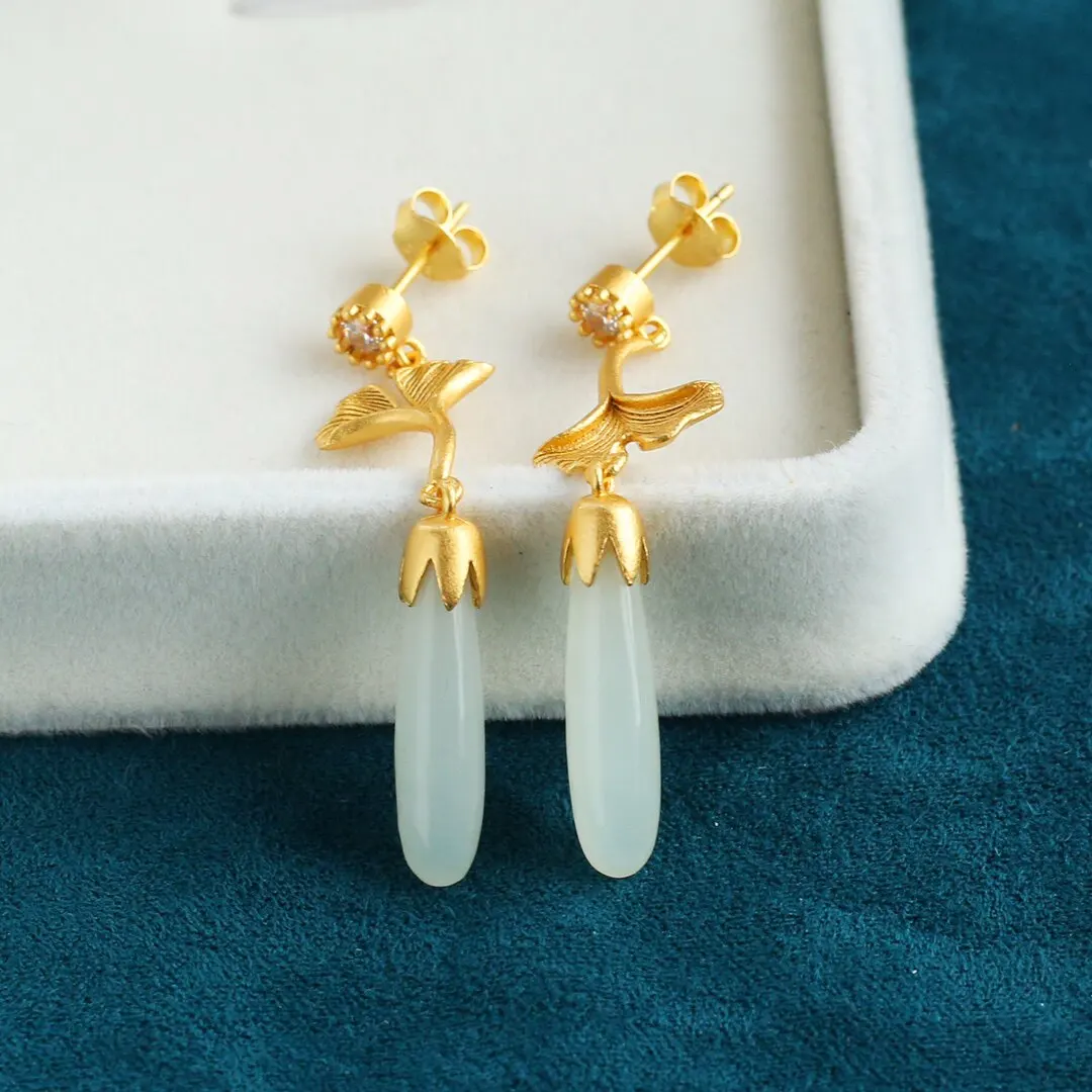 Xinjiang Hetian white jade water drop women's earrings, studs, earlines, earrings, pendants, Hanfu fashion accessories