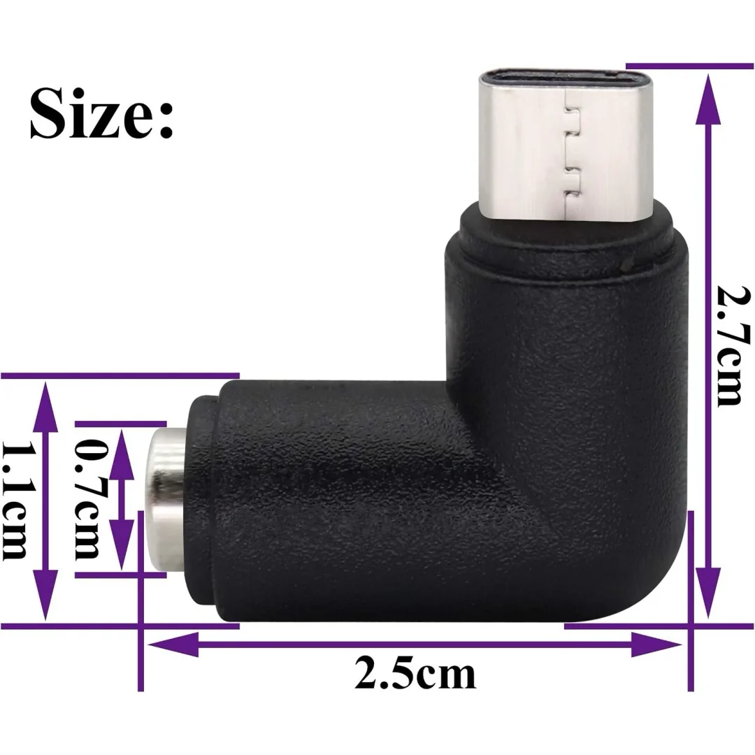 90 Degree Type C USB Male to DC 5.5x2.1mm Female Connector DC Barrel Jack Power Adapter for Type C USB Charging Device