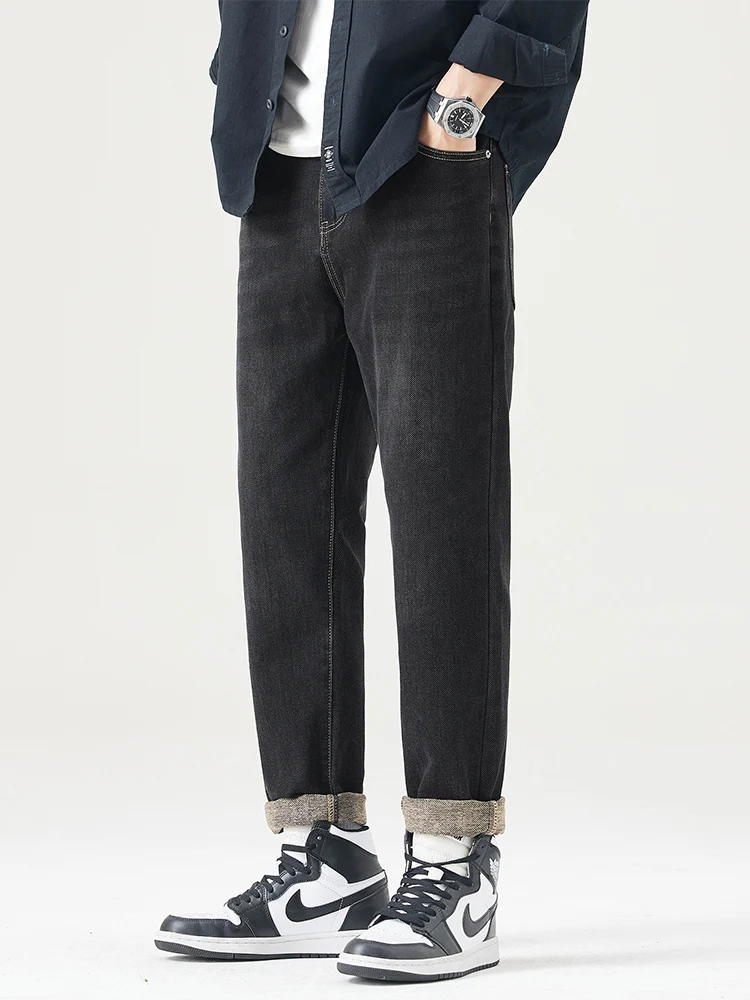 

Мужские утепленные джинсы Harlan на флисовой подкладке, осенне-зимние повседневные свободные прямые брюки с высокой талией для молодых мужчин