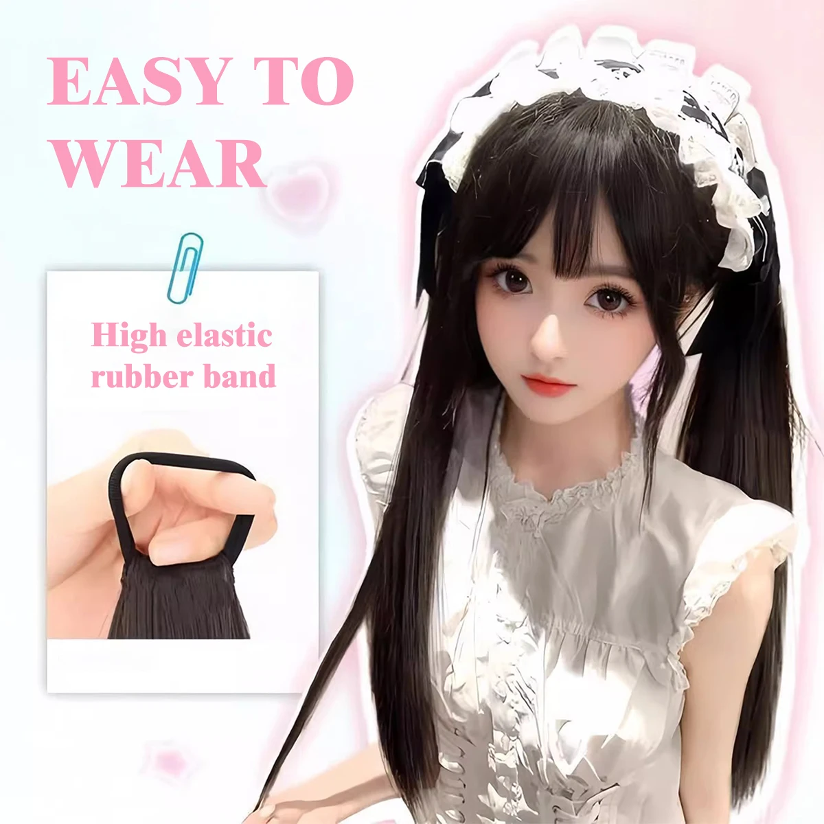 Натуральный синтетический парик с двойным хвостом, эластичная резинка, женский термостойкий прямой хвост для волос, доступный для праздника