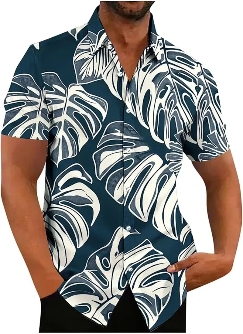 Hawaiian Shirt Man 3D Print Casual Beach Leaf Fashion Shirt Tropical Plam Black Social Vintage Funny Unisex Clothing Tops