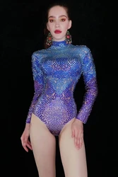 Sparkling Rhinestone Party Bodysuits Women Elastic Tights Crystal Leotard Nightclub Prom DS Dancer Jumpsuit Stage Costumes