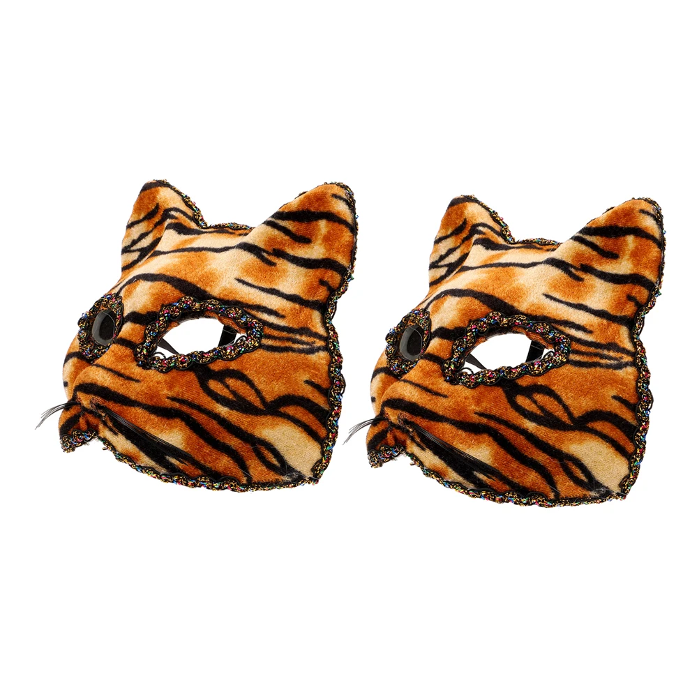 

2 Pcs Tiger Mask Animal Cosplay Carnival Masks Halloween for Party Plastic Masquerade Women Man Adults Photo Prop