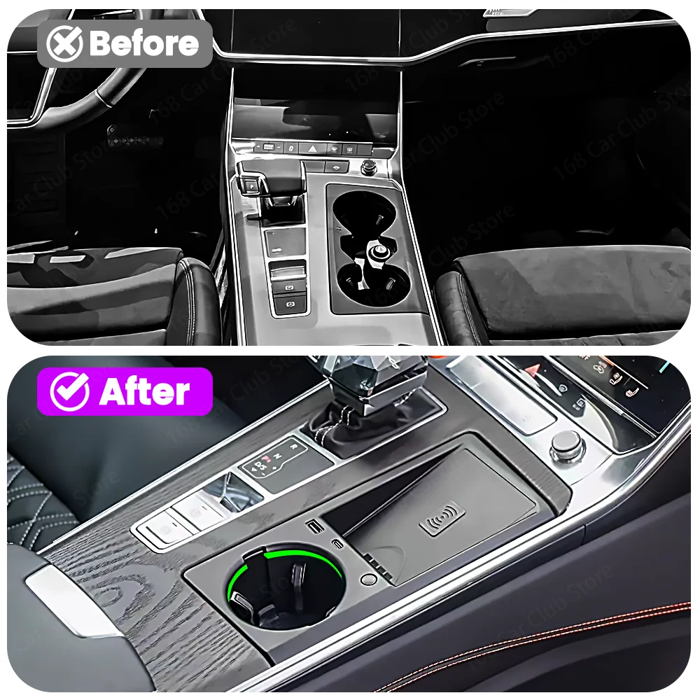 LED Original 30 Color Ambient Light For Audi A6 A7 C8 Car wireless charging board water cup lamp assembly accessories