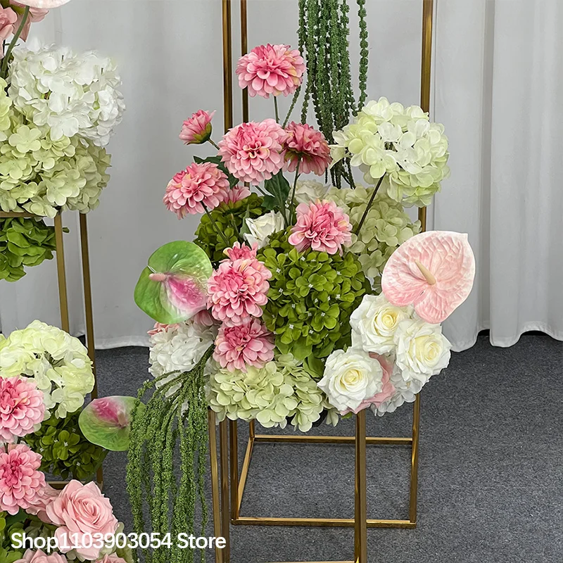 Rosa-grünes Hortensien-Anthurien-Blumenarrangement Luxuriöse Hochzeitstischdekoration Künstliche Blumen Deko-Blumen für Empfang – Detail 6