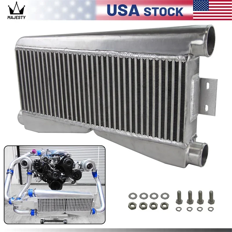 Universal Bar & Plate Design Twin Turbo Intercooler Core Size 24x9x3.5in Inltes OD 2.5in, Outlet OD 3in  Black/Silver