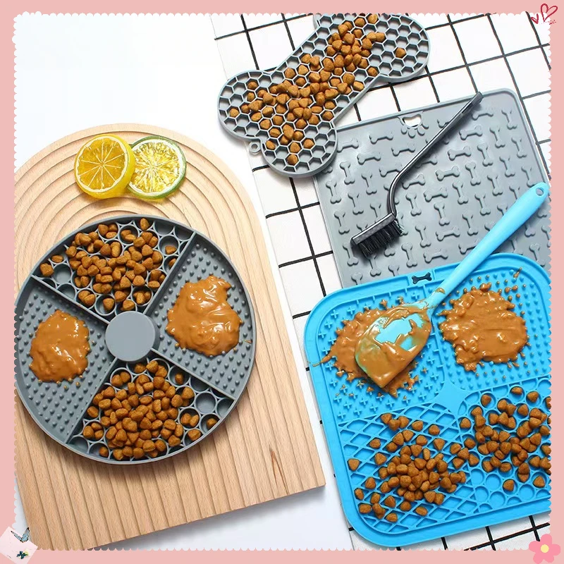 

Dog and cat feeders Feeding licking pads Bone shaped silicone licking pads Pet dog peanut butter slow food pads Pet supplies