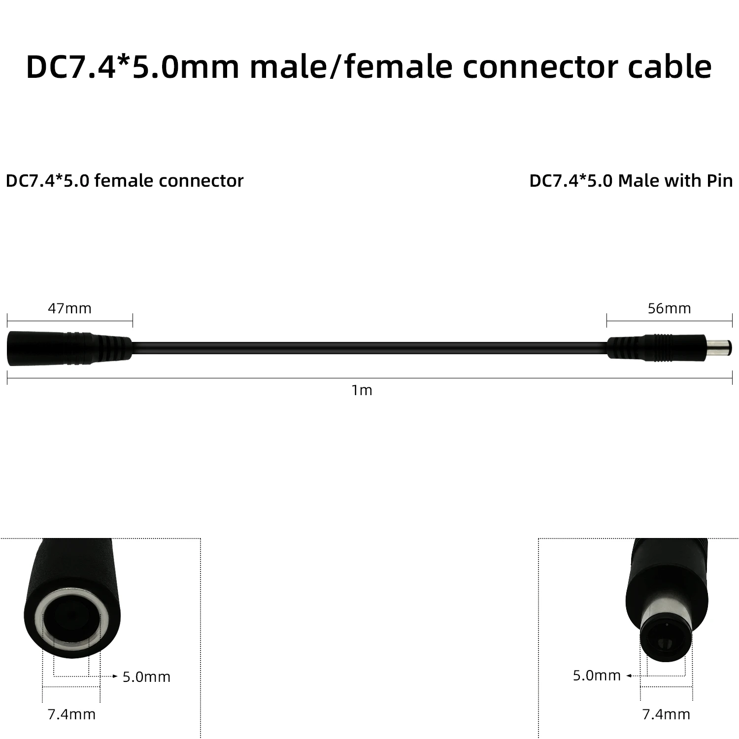 12V/19V/24V Laptop Monitor Power Adapter Cable DC7.4×5.0mm Plug Extension Cable for Computer Monitor Screen Charger Connector