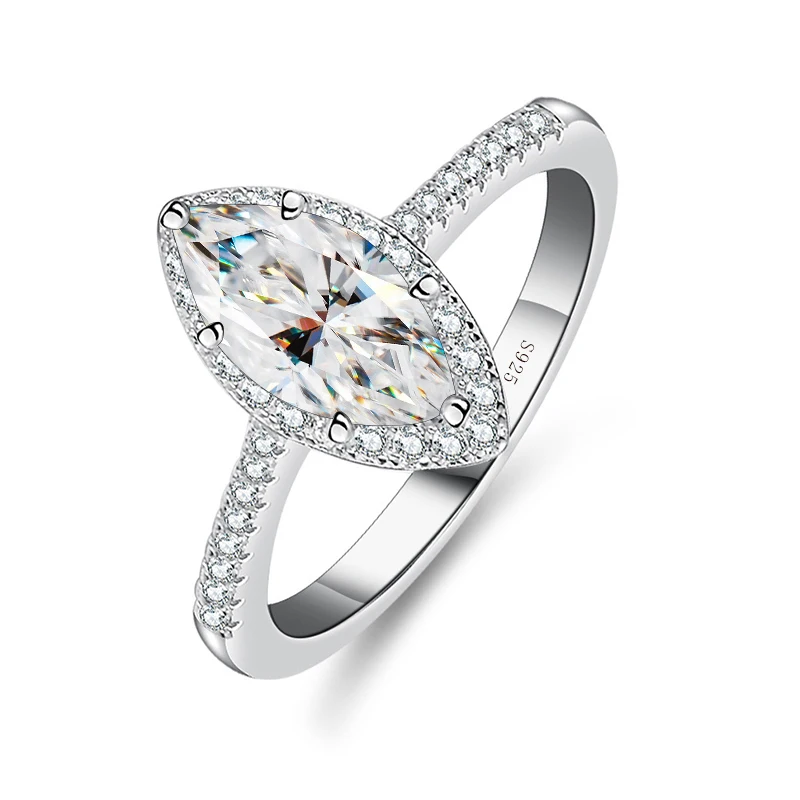 Butterflykiss 1.0 Karaat Marquise Cut D Kleur Moissanite Diamond Engagement 925 Sterling Zilveren Ringen Voor Vrouwen Sieraden Groothandel