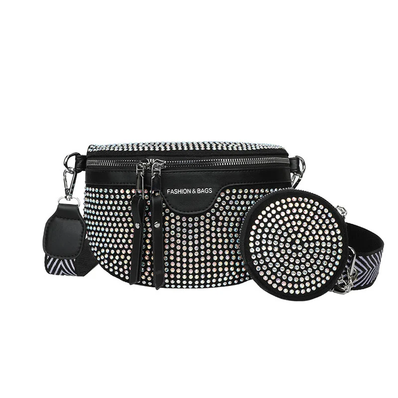 Rhinestones ขนาดเล็ก Fanny Pack สำหรับสตรี Luxury Designer แพ็คเอวแฟชั่นไหล่ Crossbody กระเป๋าสุภาพสตรีเอวกระเป๋า