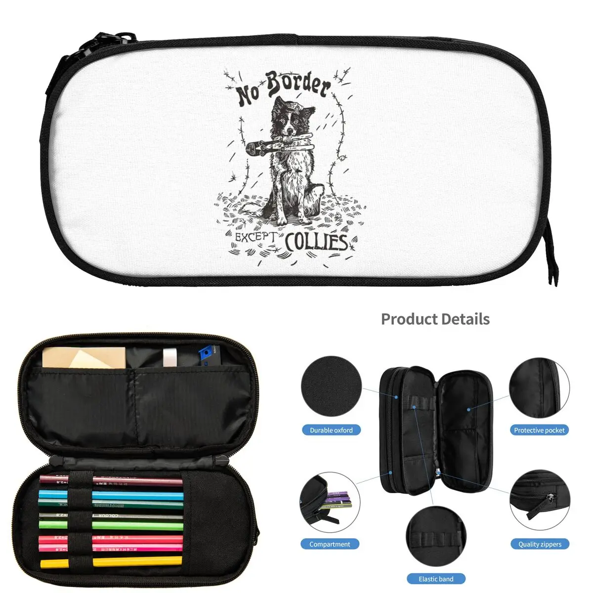Collies를 제외하고 국경이 없습니다. 학생용 필통 선물 펜 상자 연필 가방 대형 보관 연필 주머니 문구 용품