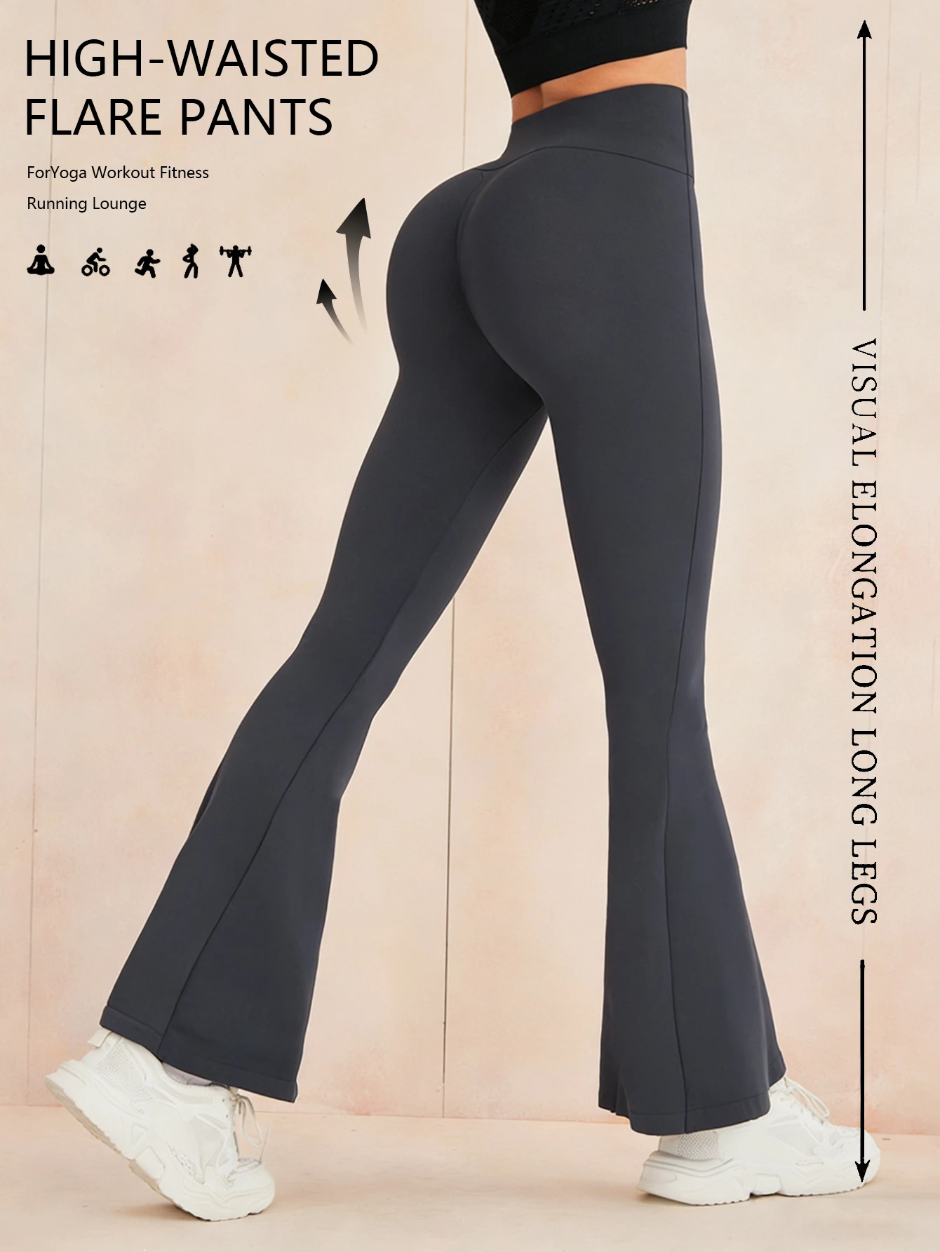 여성용 하이웨이스트 엉덩이 리프팅 요가 팬츠, 그레이 표준 사이즈, 스트레치 플레어 팬츠, 봄 여름 피트니스 레깅스