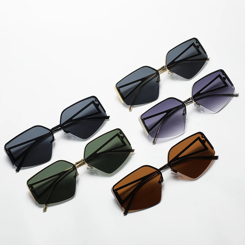 Driver Goggles High end Half frame Sunglasses Women Fashion Trend Polygonal Large frame Sun Glasses Sunscreen Cycling Eyewear