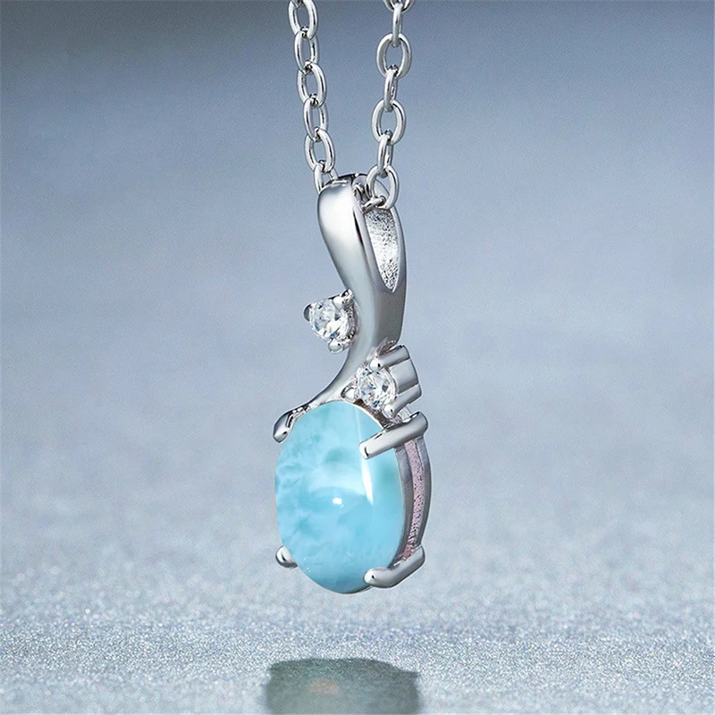 Natural Larimar Stone 925 Sterling Silver Necklaces Crystal Jewelry for Women Inspired Blue Gemstone Chain Valentine's Day Gifts