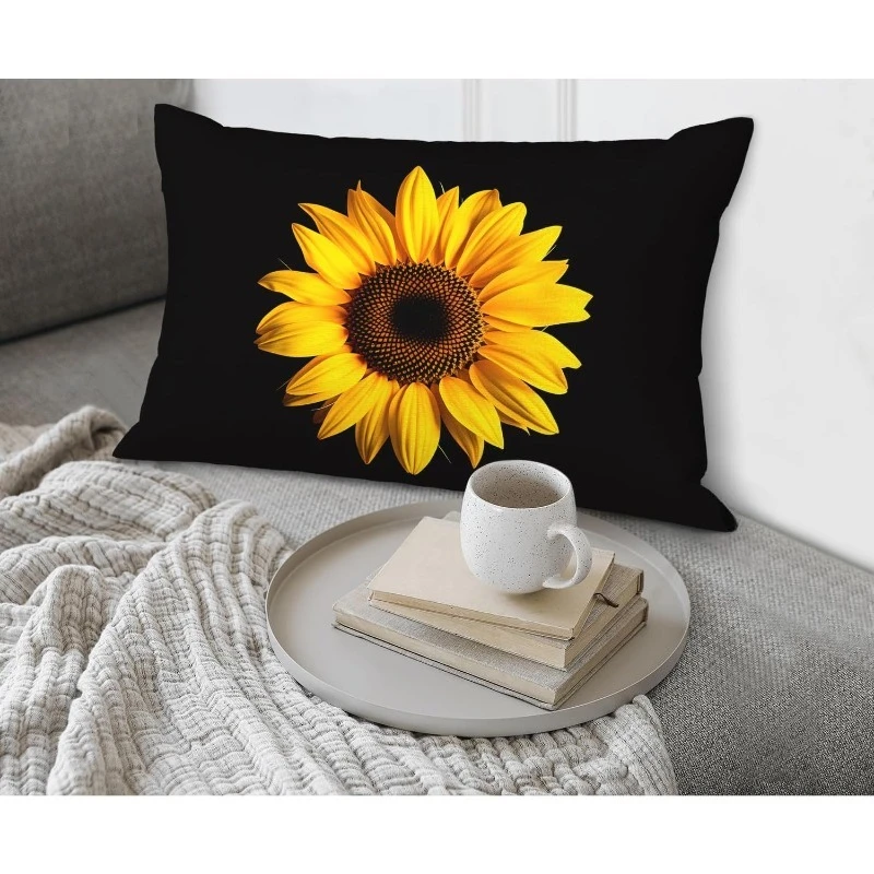 1pc Sunflower Printed Lumbar Pillow Cover, Suitable for Sofa, Bedroom, Living Room, Modern Decor, Sweet Gift for Flower Lovers