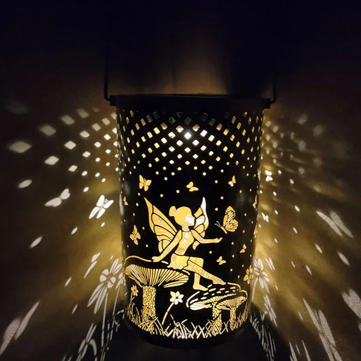 Solar Powered Courtyard Lawn Projection Lamp Garden Atmosphere Landscape Decoration Hollow Iron Lamp Projection Lamp