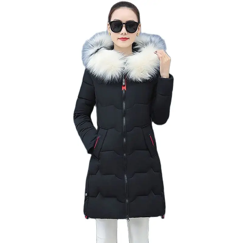 

Fashion Long Down Cotton-padded Female New Korean Version Waist Cotton-padded Winter Temperament Hooded Coat Tide.