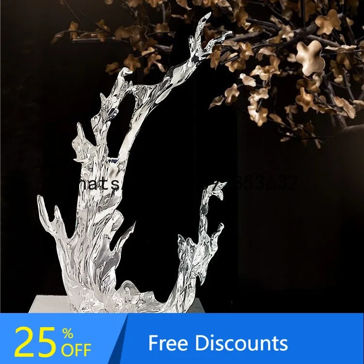 CZ Transparent Water Drop Ornament Resin Abstract Platinum Crystal Water Flower Decorative Sculpture Hanging Decoration