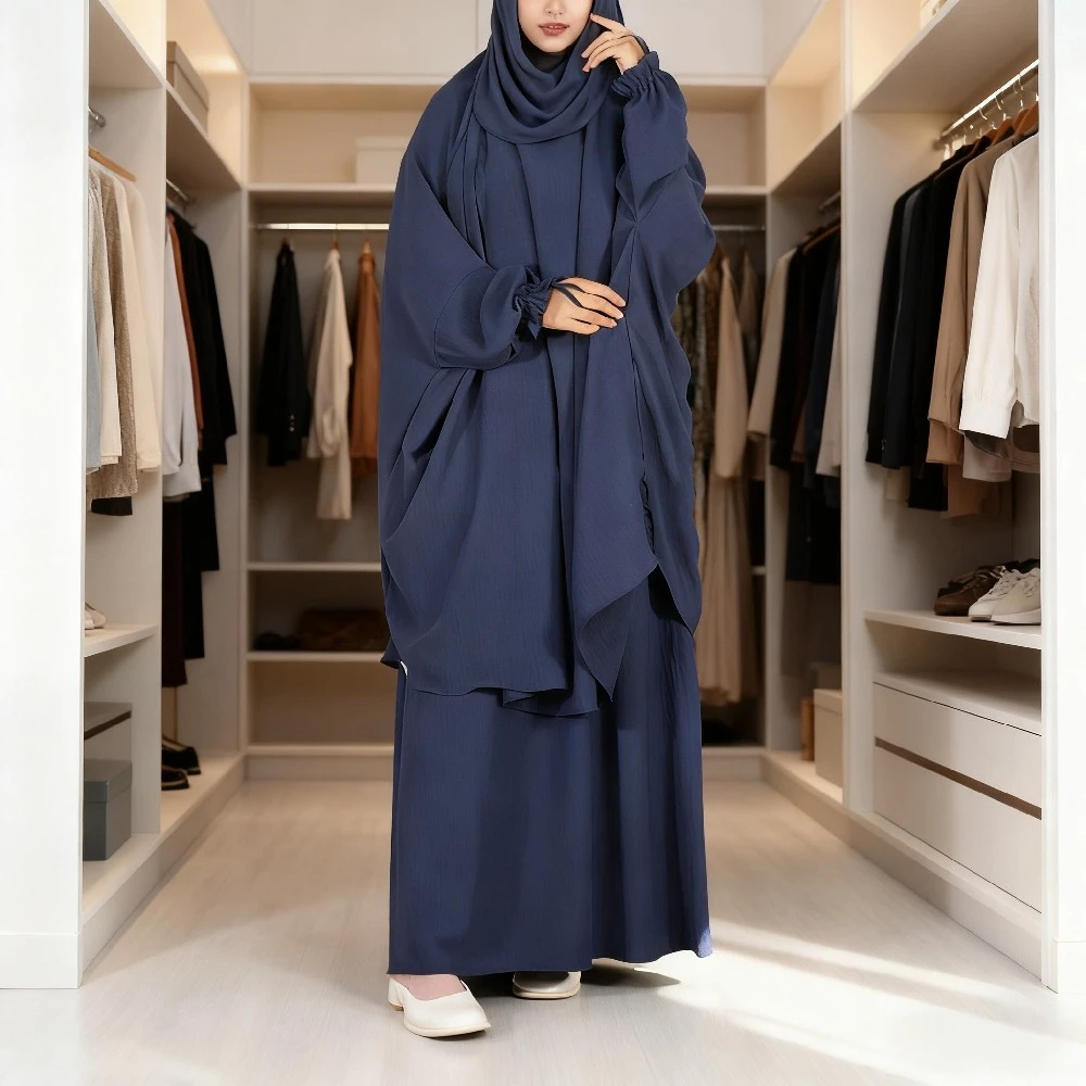 

Ид Мусульманская длинная юбка Химар, комплект из 2 предметов для женщин, платье Абая, молитвенная одежда, хиджаб, полное покрытие, Рамадан, кафтан, Джеллаба 2026