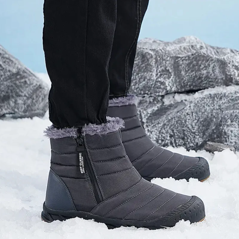 Nuevas Botas de Nieve Casuales y Elegantes con Cierre Plano, Cómodas, de Color Sólido, a la Moda, Cálidas y Resistentes al Frío para Hombre