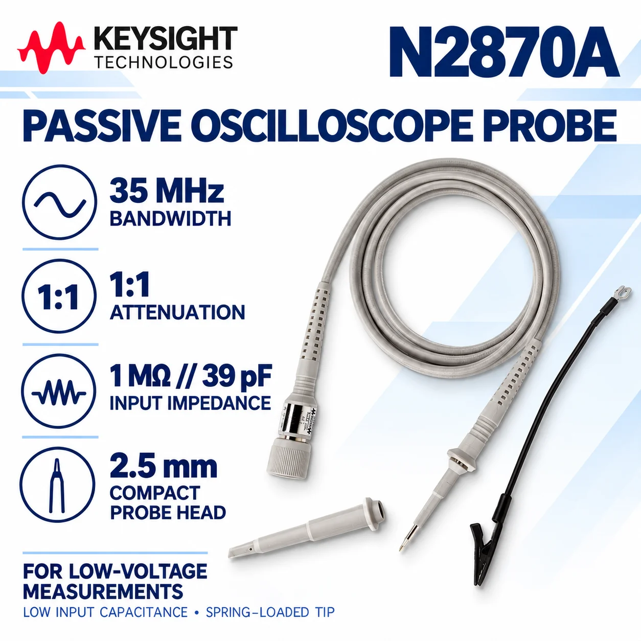 KEYSIGHT N2871A N2876A N2870A Oscilloscope Probe, Passive High Impedance 35MHz 1:1 Test Probe, Scope Measurement Accessory