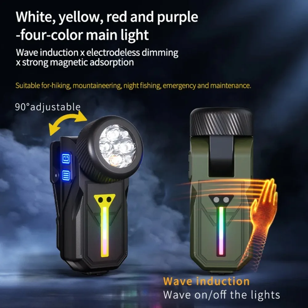 Mini LED Flashlight Induction Work Light 90° Adjustable Headlight Portable Magnetic Torch Clip Lamp Ideal For Camping Hiking