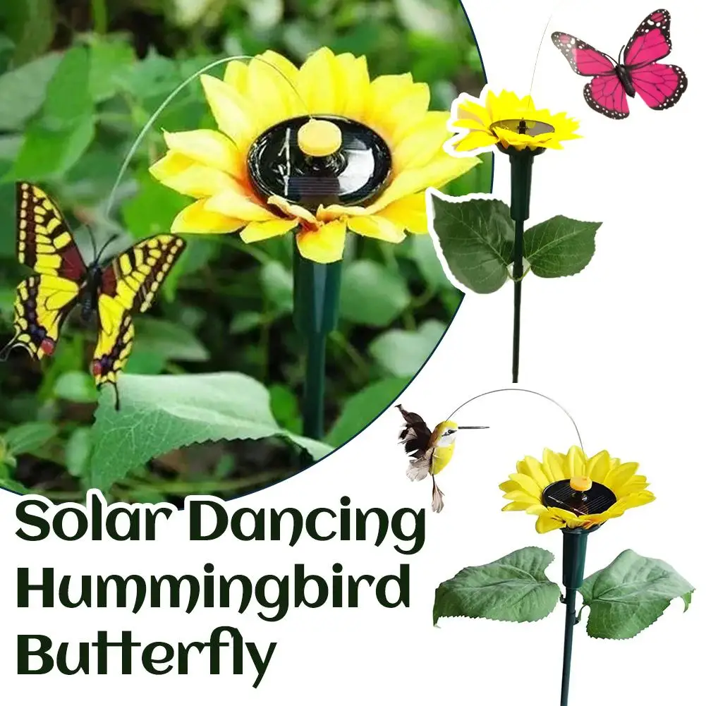 

Solar Sunflower Animal Stake Decor Realistic Flying Butterfly Hummingbird Outdoor Decorative Stake For Garden Yard Pathway